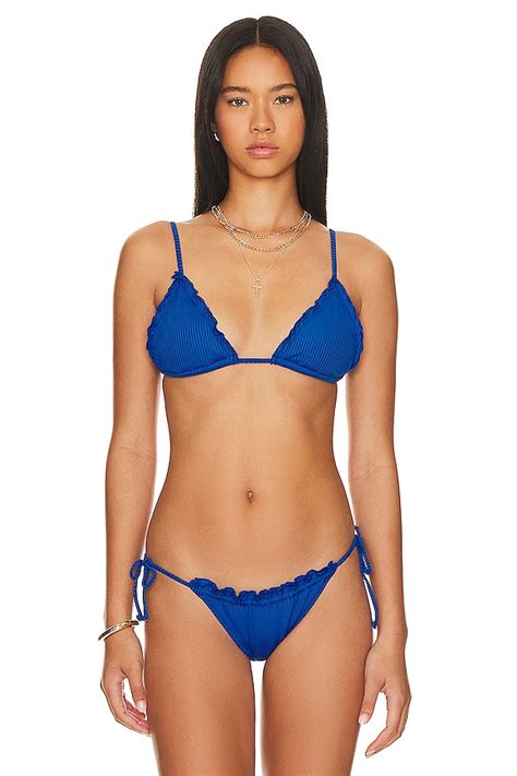 It S Now Cool The Frill Tri Bikini Top In Opium Rib REVOLVE