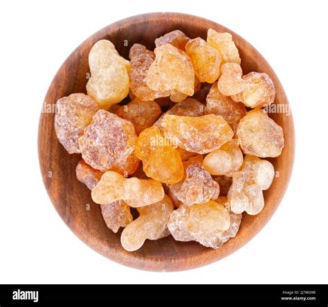 Frankincense Resin In Wooden Bowl Isolated On White Background Pile