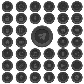 Black Button Design Icon, Button, Icon, Set PNG and Vector with ...