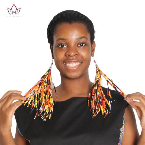 Brw 2021 Fabric Handmade Earrings With Tassel Boho Long Earrings African Tribal Ankara Handmade