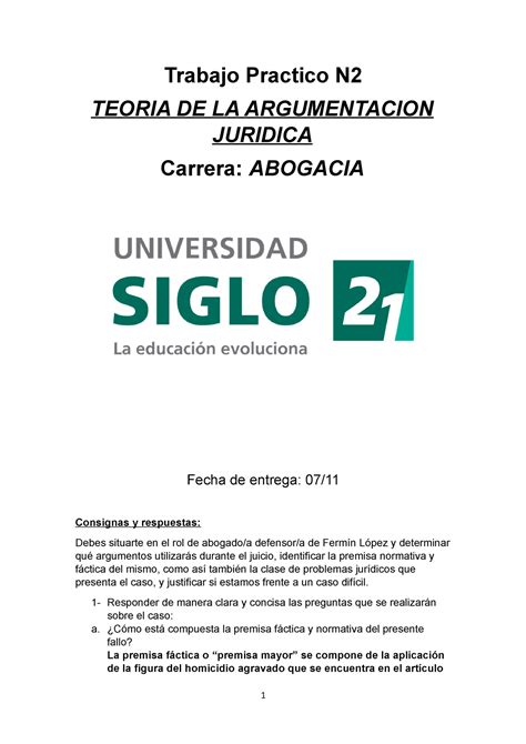 TP2 Teoria De La Argumentacion Trabajo Practico N TEORIA DE LA