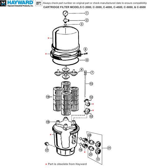 Hayward Super Star Clear C 2000 C 3000 C 4000 C 4500 C 5000 C 5500 Cartridge Filter Parts