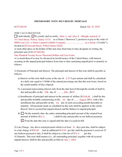 Oxford County Mortgage Instrument And Promissory Note Form Maine