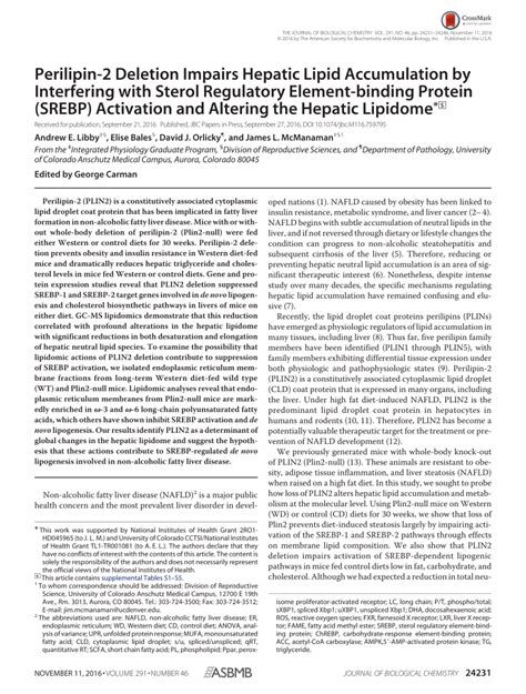 Pdf Perilipin Deletion Impairs Hepatic Lipid Accumulation By