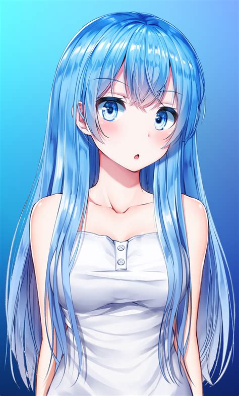 Blue Hair, Anime Girl, Cute, Original, Wallpaper - Anime Blue Haired ...