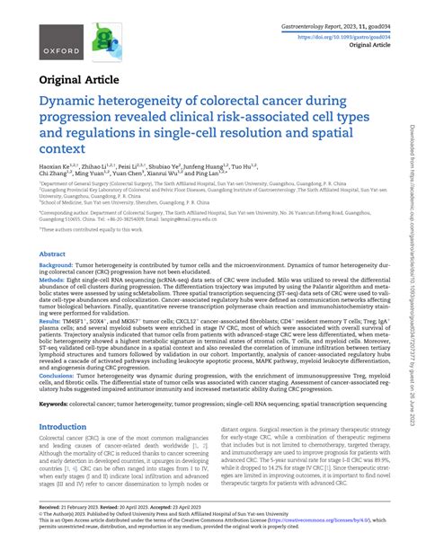 PDF Dynamic Heterogeneity Of Colorectal Cancer During Progression