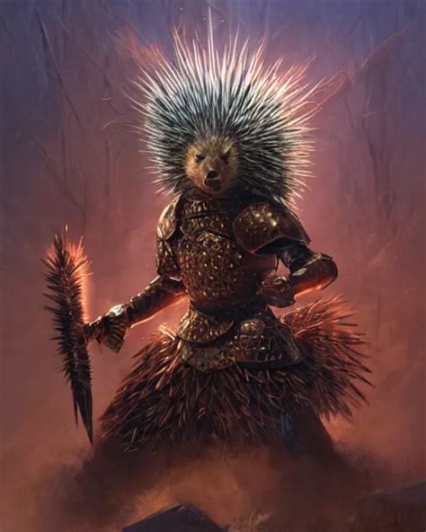 Krea Huge Porcupine Warrior In Armor Portrait Woodlands Magic The