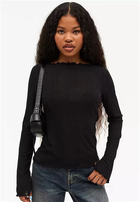 Buy Monki Ribbed Long Sleeve Lettuce Hem Top 2024 Online Zalora