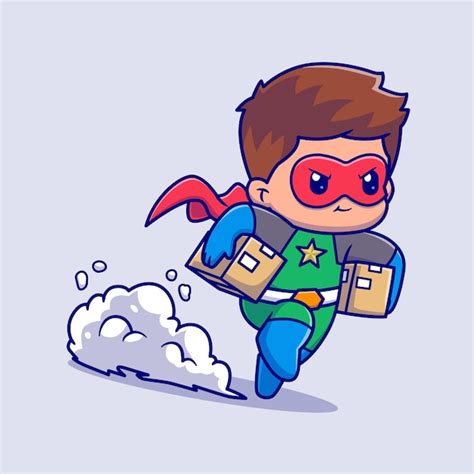 Lindo Superhéroe Paquete De Entrega Dibujos Animados Vector Icono