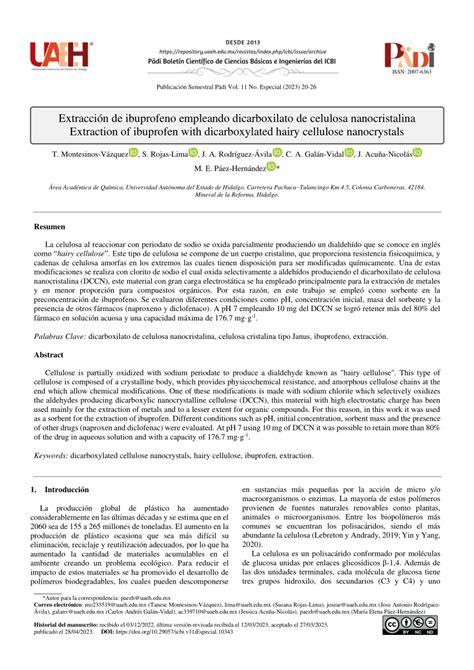 Pdf Extracci N De Ibuprofeno Empleando Dicarboxilato De Celulosa