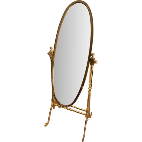 Miroir psyché sur pied italien vintage en laiton avec cadre ovale 1960