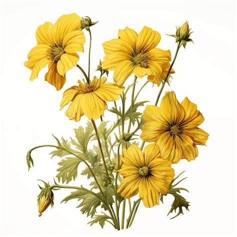 Premium Vector Yellow Cosmos Flowers On White Background