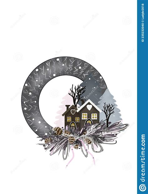 Illustration Of Christmas Wreath With Houses Stock Illustration