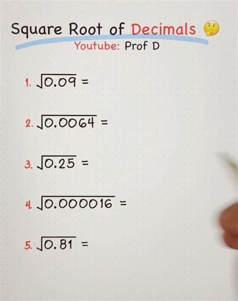 Basic Math Square Root Of Decimals