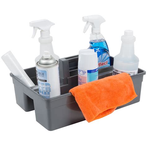 Lavex Janitorial Plastic Cleaning Caddy 3 Compartment Gray 16l X 11w