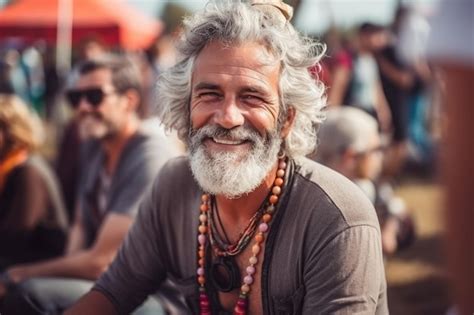 Premium Ai Image Attractive Mature Man At The Festival