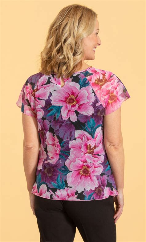 Anna Rose Bias Cut Floral Printed Chiffon Top In Pink Klass