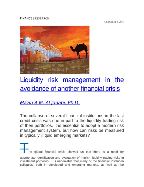 PDF Liquidity Risk Management In The Avoidance Of Another Financial