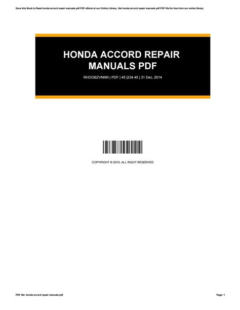 Honda Accord Repair Manuals Pdf By As557 Issuu