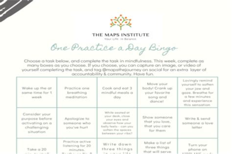 7 Day Mindfulness Challenge Bingo The MAPS Institute