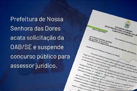 Prefeitura de Nossa Senhora das Dores acata solicitação da OAB SE e