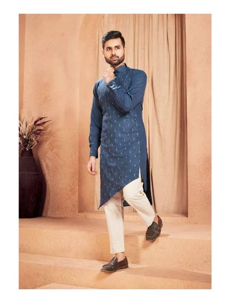 Buy A Blue Heavy Cotton Men Kurta Pajama On Rutbaa