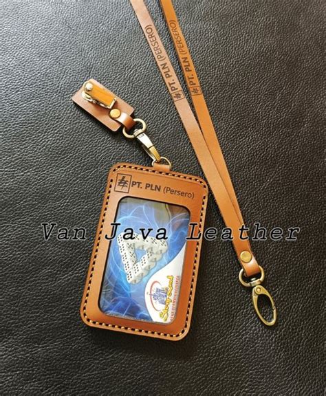 Jual Gantungan Id Card Holder Kulit Name Tag Tali Lanyard Dompet Kulit