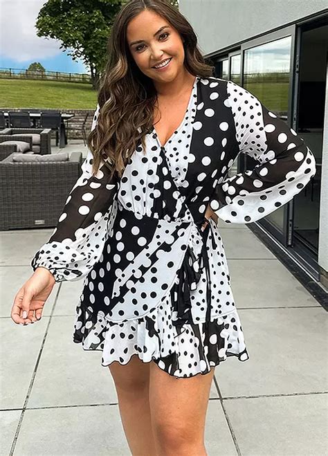 Black Polka Dot Contrast Frill Wrap Mini Dress By In The Style X Jac