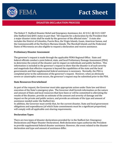 Disaster Declaration Process Fact Sheet Fema Disaster Declaration Documentcloud