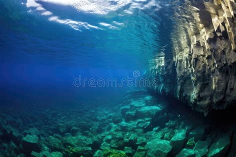 Underwater Oceanic Cliff Face Near Volcanic Formation Stock Image