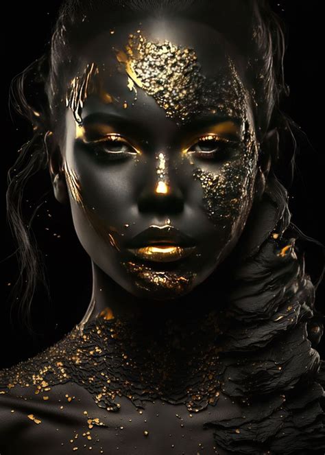 Black And Gold Woman Poster Picture Metal Print Paint By Hassen