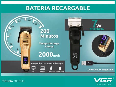 M Quina De Cortar Pelo Vgr V Recargable Inal Mbrica Usb Dorado