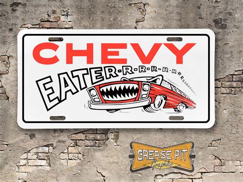 Vintage Style Hot Rod Chevy Eater License Plate - Grease Pit Graphics