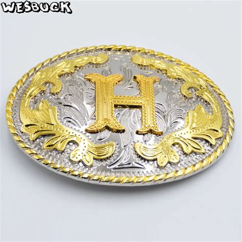 WesBuck New Style Western Men Women Golden Initial Letter H Belt Buckle ...