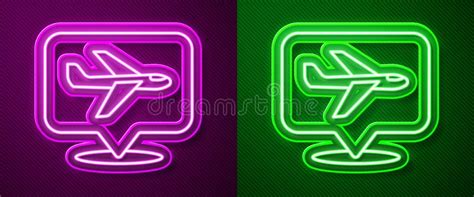 Glowing Neon Line Plane Icon Isolated On Purple And Green Background Flying Airplane Icon