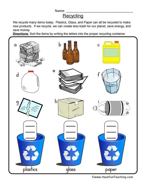 Recycling Sort Worksheet Have Fun Teaching