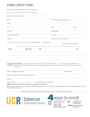 Fillable Online Ucr Extension Enrollment Form Apply For Enrollment