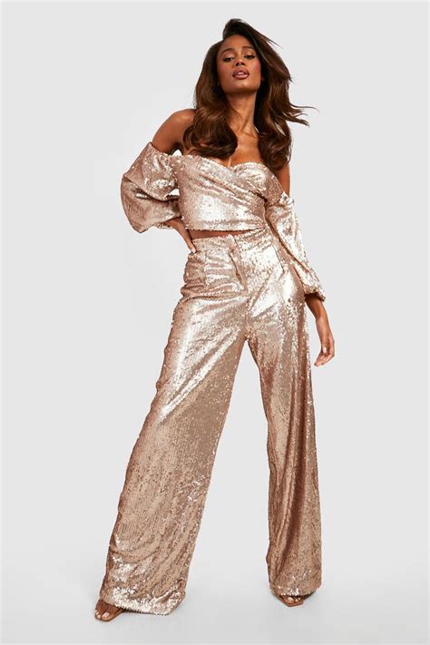 Womens Matte Sequin Wide Leg Trousers Boohoo Uk