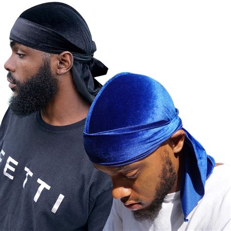 2 Durag Durags De Veludo Preta E Azul 360 Waves Rapper Hip Shopee Brasil