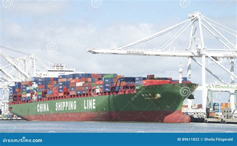 China Shipping Lines Cargo Ship XIN MEI ZHOU Loading at the Port Editorial Photography - Image ...