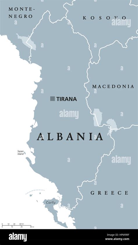 Albania Political Map With Capital Tirana National Borders And