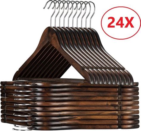 Bol Massief Houten Kledinghangers Donker Bruin Vintage Set 24