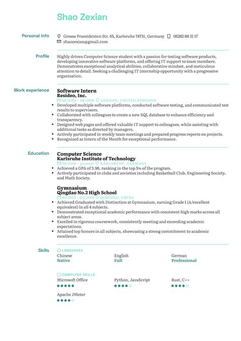 Software Intern Resume Template Kickresume