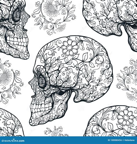 Seamless Pattern Background With Sugar Skull Stock Vector