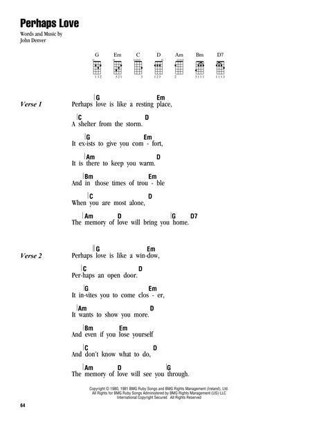 Perhaps Love Sheet Music | John Denver | Ukulele Chords/Lyrics | John ...