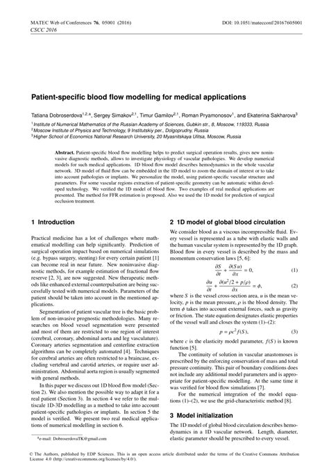 Pdf Patient Specific Blood Flow Modelling For Medical Applications