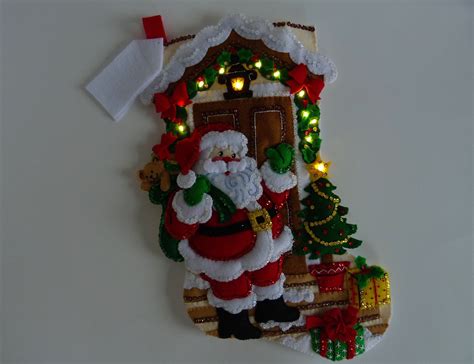 Bucilla Christmas Stocking Finished Santa Is Here Led Lighted