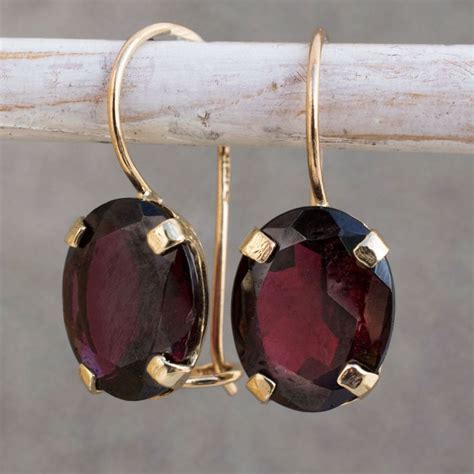 Genuine Garnet Earrings 14K Gold Earrings Garnet Jewelry - Etsy | Red ...