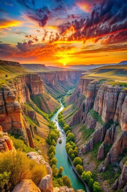 Canyon View In Summer Colorful Canyon Landscape At Sunset Nature