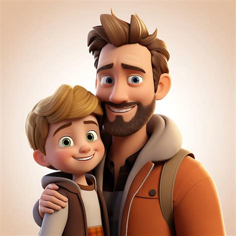 Premium Photo D Cartoon Happy Father Holding His Son